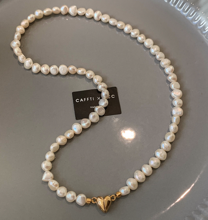 Boujee Pearl Necklace – Heart Charm (Gold & Silver) + Free Pearl Ring 🎁