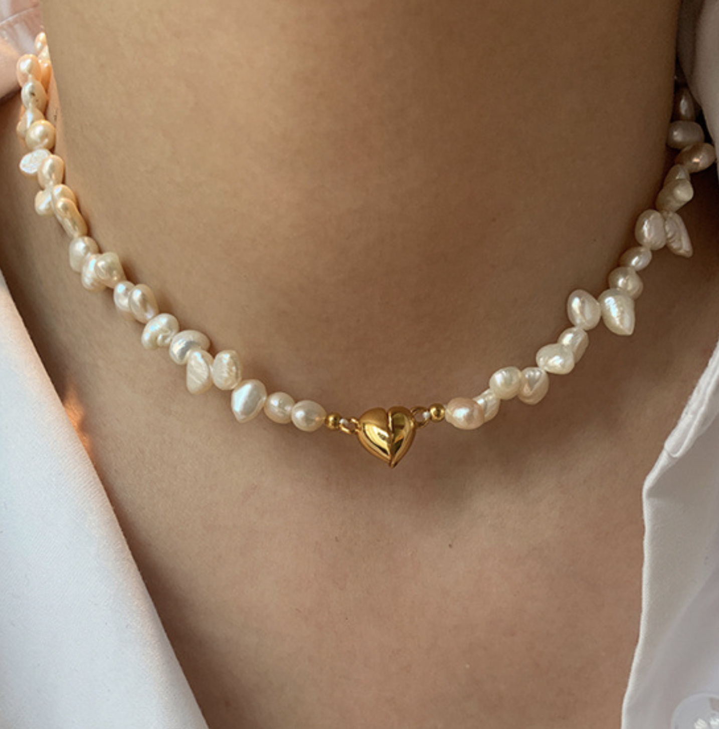 Boujee Pearl Necklace – Heart Charm (Gold & Silver) + Free Pearl Ring 🎁