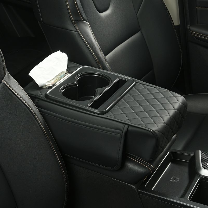 Car Console Organizer with Cup Holder & Tissue Storage