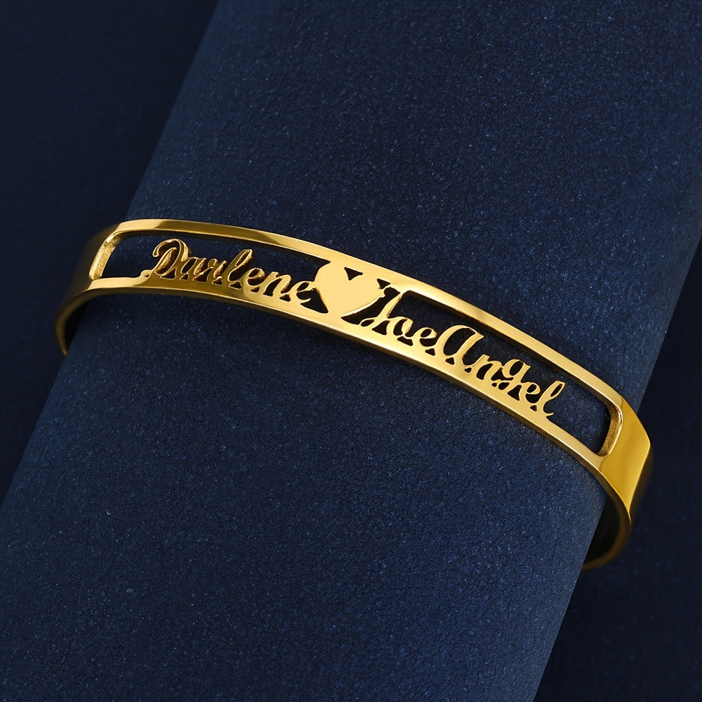 Personalized Creative Simple DIY Customized Double Name Open Bangle Cuff Bracelet Valentine's Day Gift (Customized Only English Language)