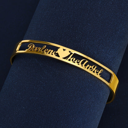 Personalized Creative Simple DIY Customized Double Name Open Bangle Cuff Bracelet Valentine's Day Gift (Customized Only English Language)