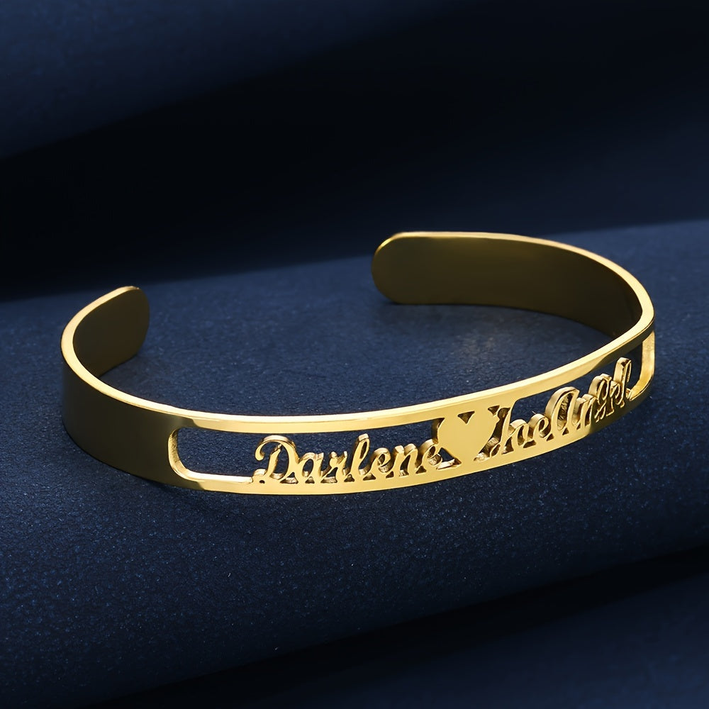 Personalized Creative Simple DIY Customized Double Name Open Bangle Cuff Bracelet Valentine's Day Gift (Customized Only English Language)