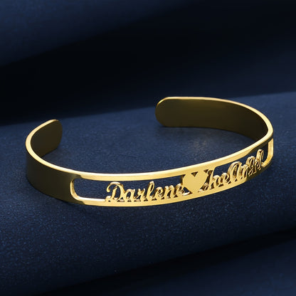 Personalized Creative Simple DIY Customized Double Name Open Bangle Cuff Bracelet Valentine's Day Gift (Customized Only English Language)