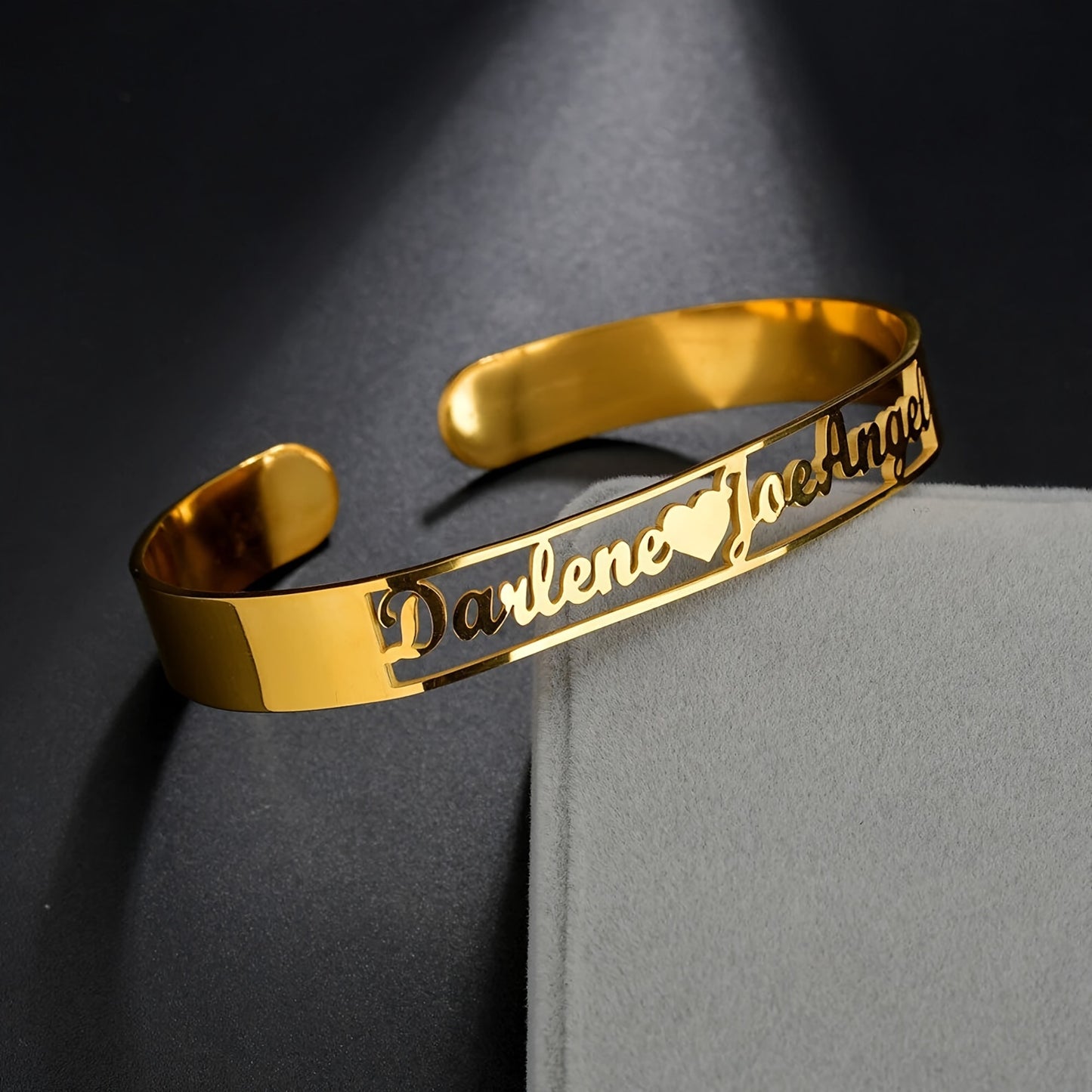 Personalized Creative Simple DIY Customized Double Name Open Bangle Cuff Bracelet Valentine's Day Gift (Customized Only English Language)
