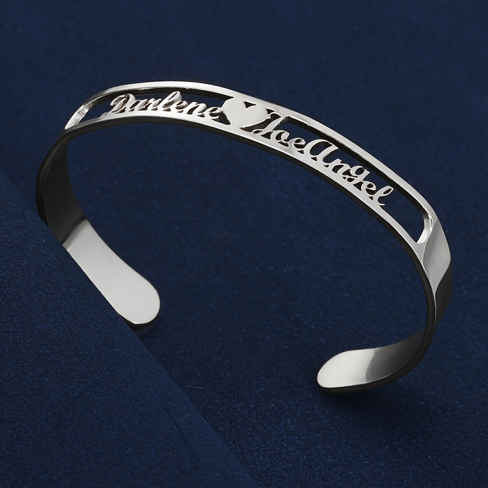 Personalized Creative Simple DIY Customized Double Name Open Bangle Cuff Bracelet Valentine's Day Gift (Customized Only English Language)