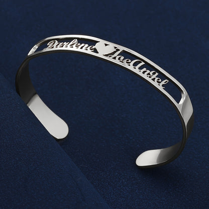 Personalized Creative Simple DIY Customized Double Name Open Bangle Cuff Bracelet Valentine's Day Gift (Customized Only English Language)