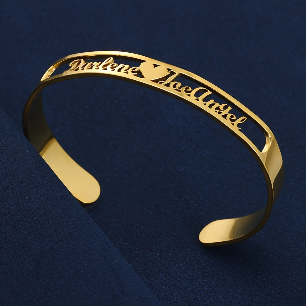 Personalized Creative Simple DIY Customized Double Name Open Bangle Cuff Bracelet Valentine's Day Gift (Customized Only English Language)