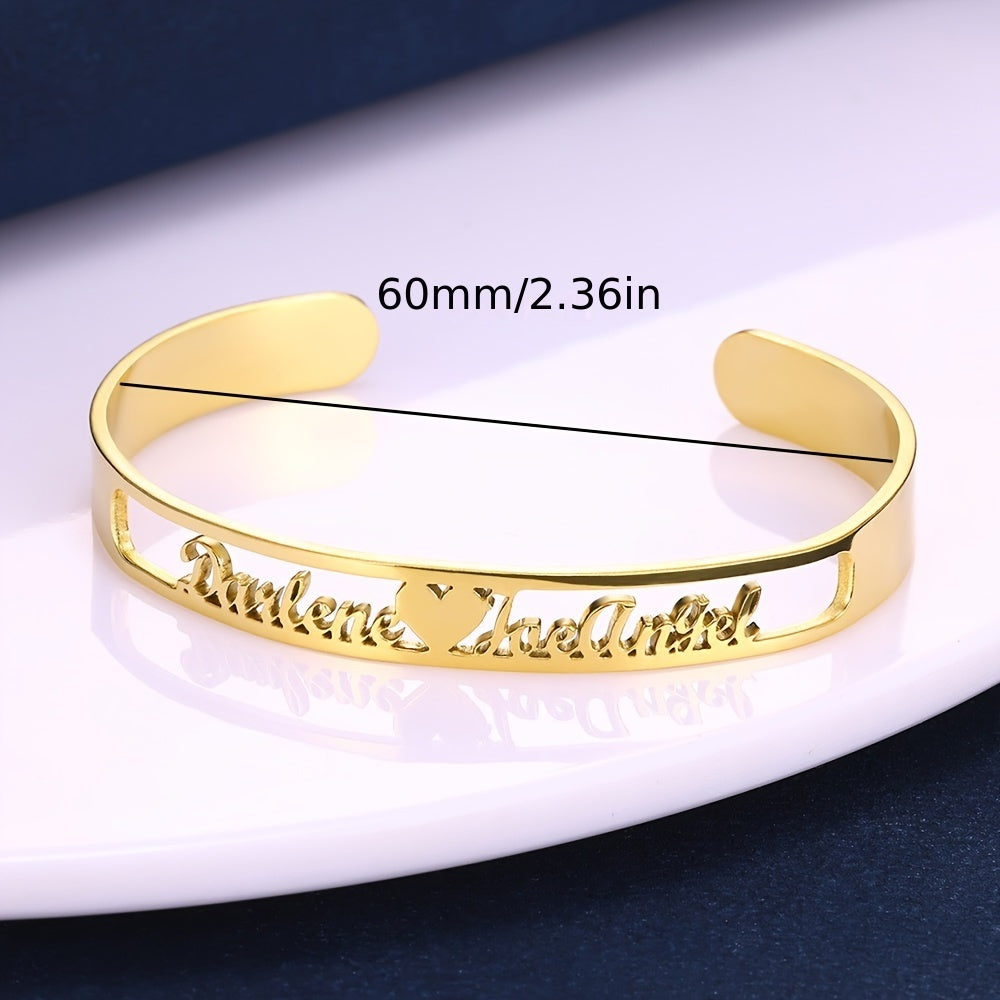 Personalized Creative Simple DIY Customized Double Name Open Bangle Cuff Bracelet Valentine's Day Gift (Customized Only English Language)