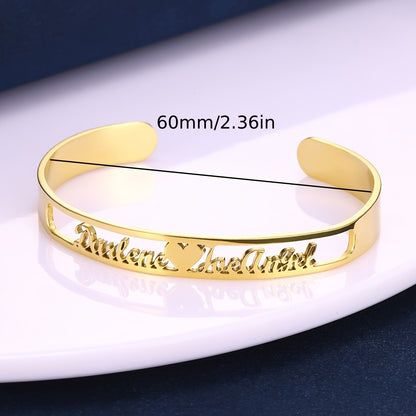 Personalized Creative Simple DIY Customized Double Name Open Bangle Cuff Bracelet Valentine's Day Gift (Customized Only English Language)