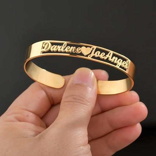 Personalized Creative Simple DIY Customized Double Name Open Bangle Cuff Bracelet Valentine's Day Gift (Customized Only English Language)