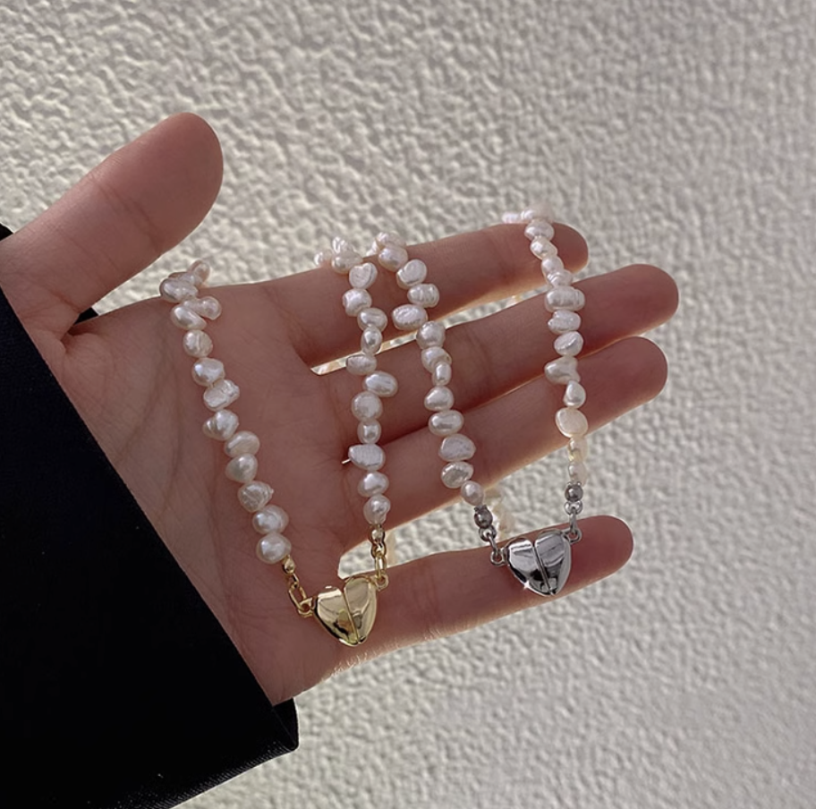 Boujee Pearl Necklace – Heart Charm (Gold & Silver) + Free Pearl Ring 🎁