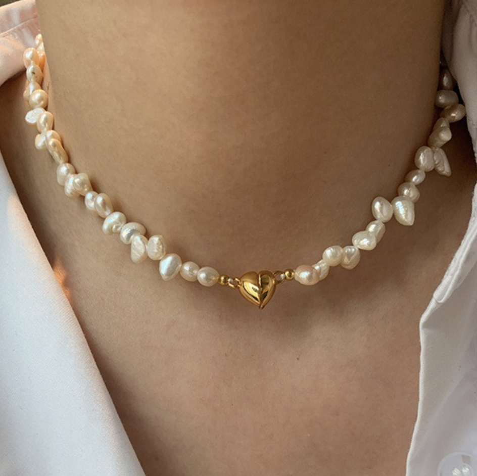 Boujee Pearl Necklace – Heart Charm (Gold & Silver) + Free Pearl Ring 🎁