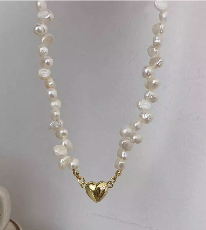 Boujee Pearl Necklace – Heart Charm (Gold & Silver) + Free Pearl Ring 🎁