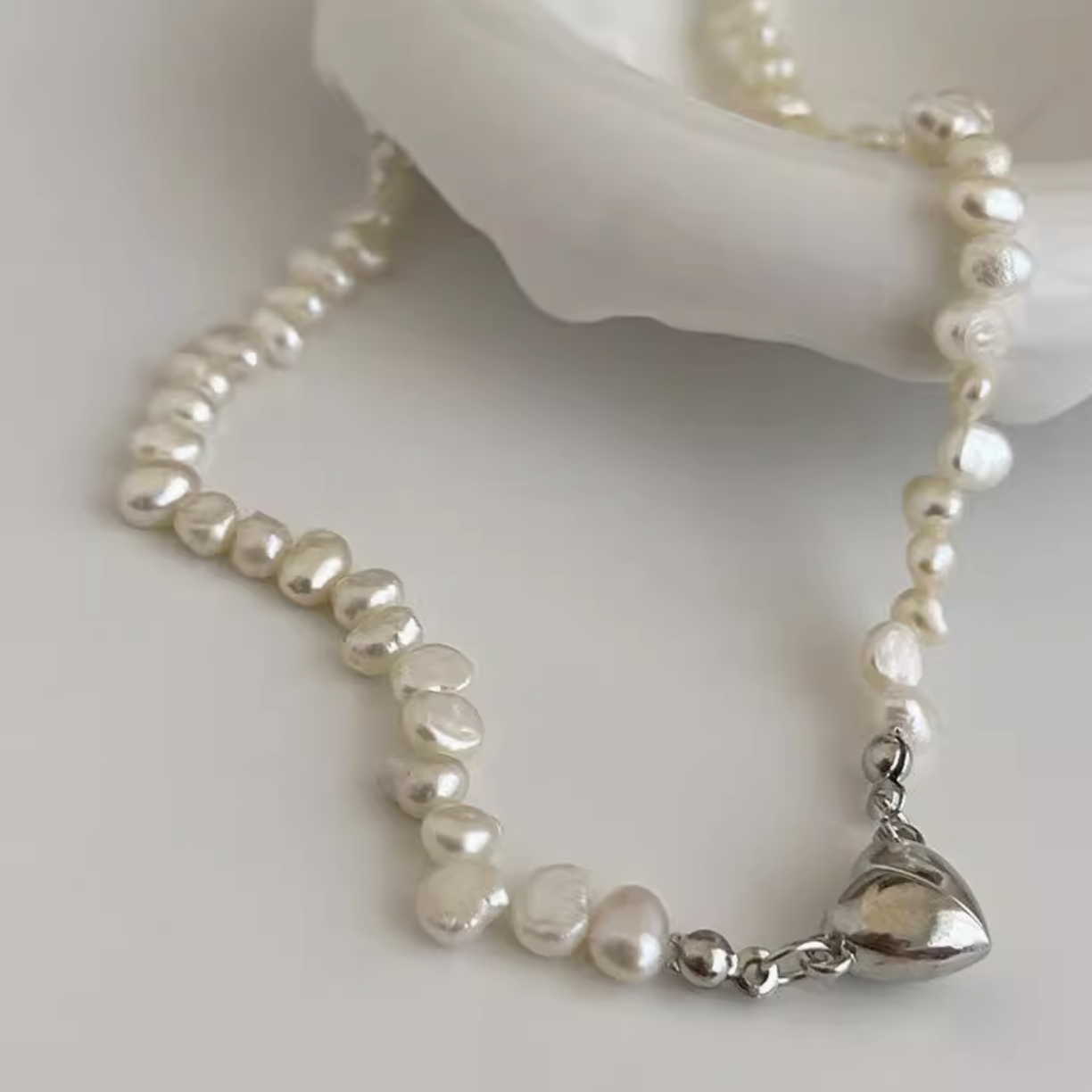 Boujee Pearl Necklace – Heart Charm (Gold & Silver) + Free Pearl Ring 🎁