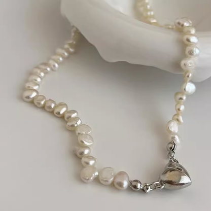 Boujee Pearl Necklace – Heart Charm (Gold & Silver) + Free Pearl Ring 🎁
