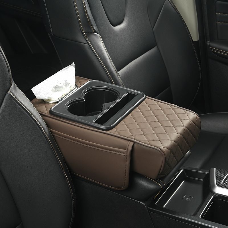 Car Console Organizer with Cup Holder & Tissue Storage
