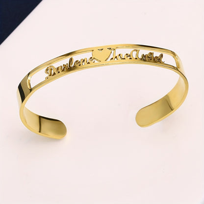 Personalized Creative Simple DIY Customized Double Name Open Bangle Cuff Bracelet Valentine's Day Gift (Customized Only English Language)