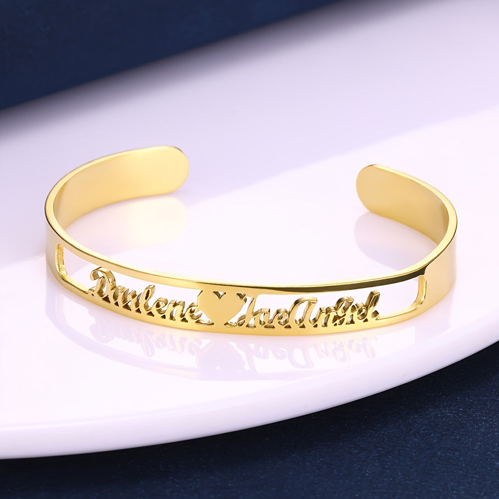 Personalized Creative Simple DIY Customized Double Name Open Bangle Cuff Bracelet Valentine's Day Gift (Customized Only English Language)