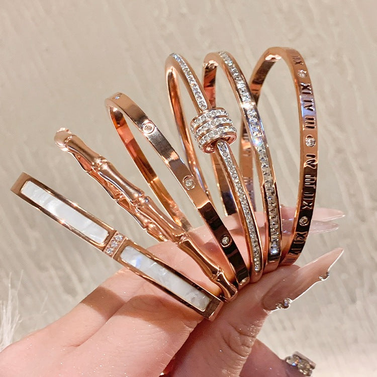 Elegant Rose Gold Titanium Zircon Bracelet for Women